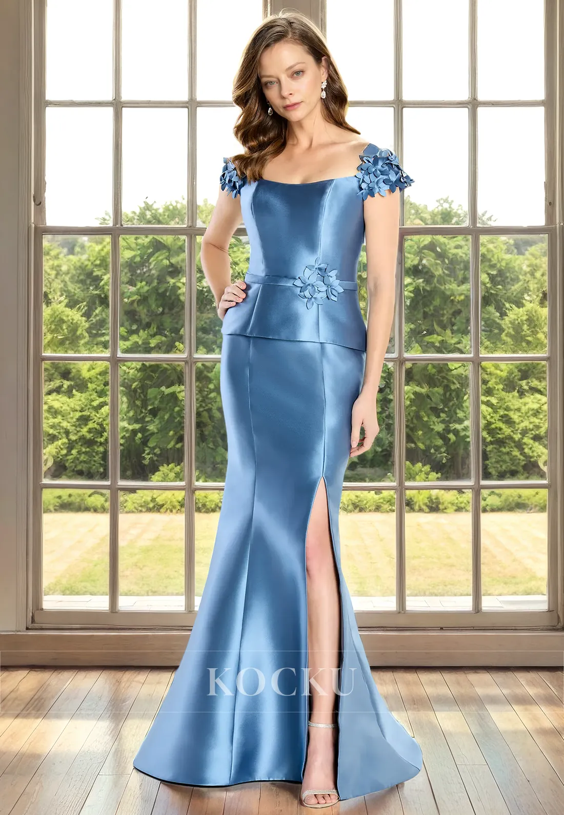 Gorgeous & Charming Flower Straps Mermaid Split Cocktail Mother of the Bride Dress