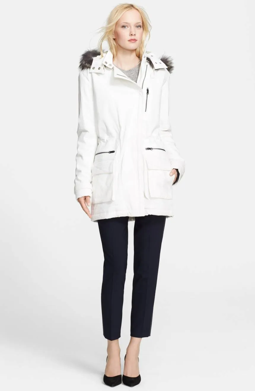 Vince Quilted Genuine Coyote Fur Trim Parka Coat Off White XS NEW! $995