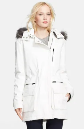Vince Quilted Genuine Coyote Fur Trim Parka Coat Off White XS NEW! $995