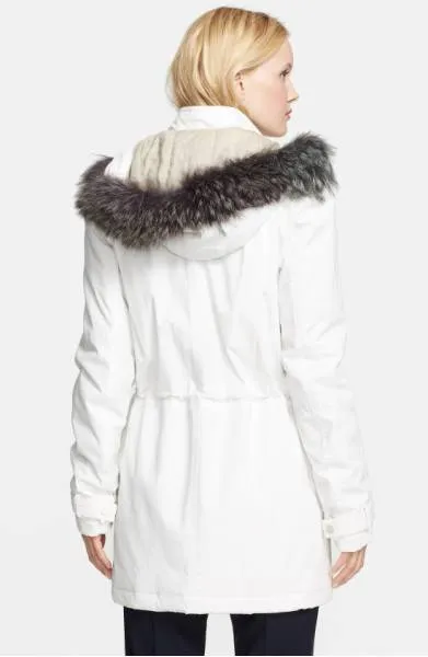 Vince Quilted Genuine Coyote Fur Trim Parka Coat Off White XS NEW! $995