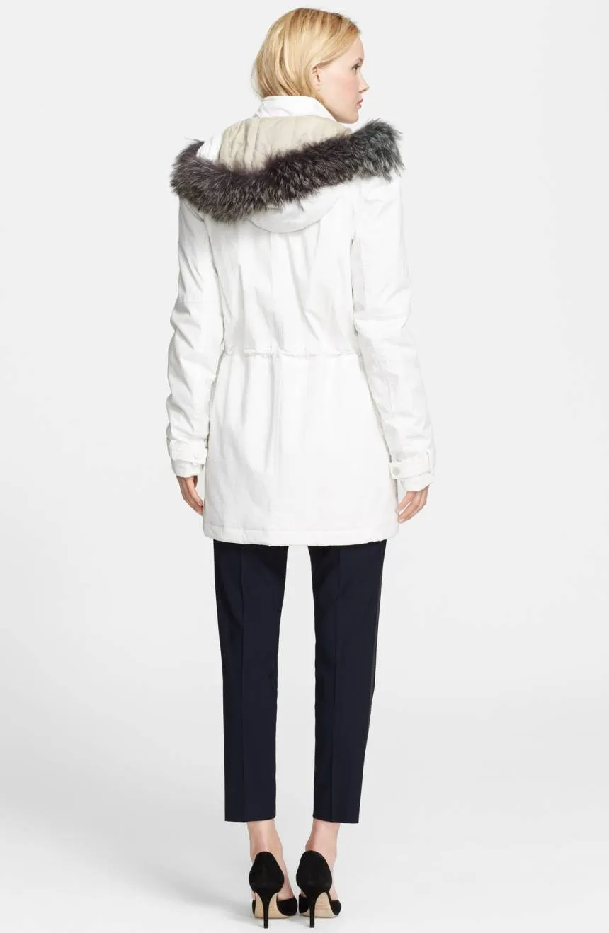 Vince Quilted Genuine Coyote Fur Trim Parka Coat Off White XS NEW! $995